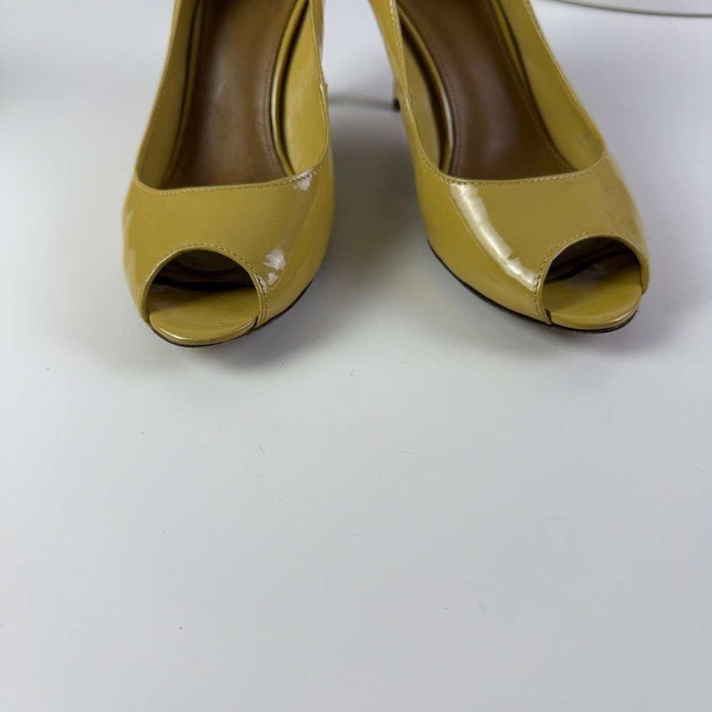 Tory Burch Womens Pumps Heels Yellow Peep‎ Toe Patent Leather Stiletto Shoes 7M - Picture 5 of 14